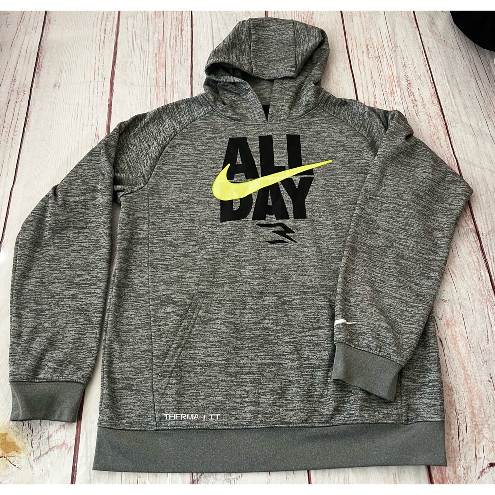 Nike 3 Brand Russell Wilson Kids XL Grey All Day Therma-FIT Hoodie Sweatshirt
